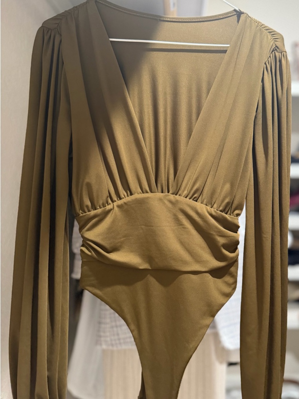 Olive Green Long Sleeve Surplice Bodysuit
